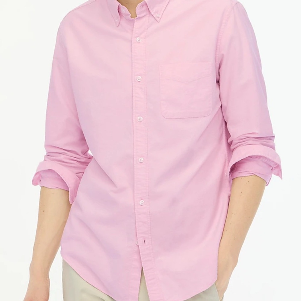 J. Crew Men’s Large Slim Flex Oxford Long Sleeve Button Down Shirt in Pink.